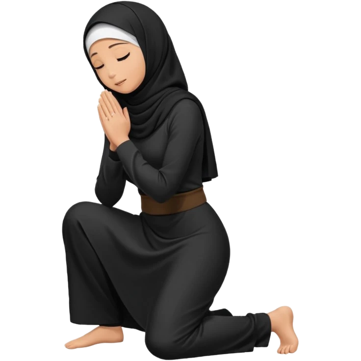 Woman Kneeling for Islamic prayer side view face touching the floor emoji
