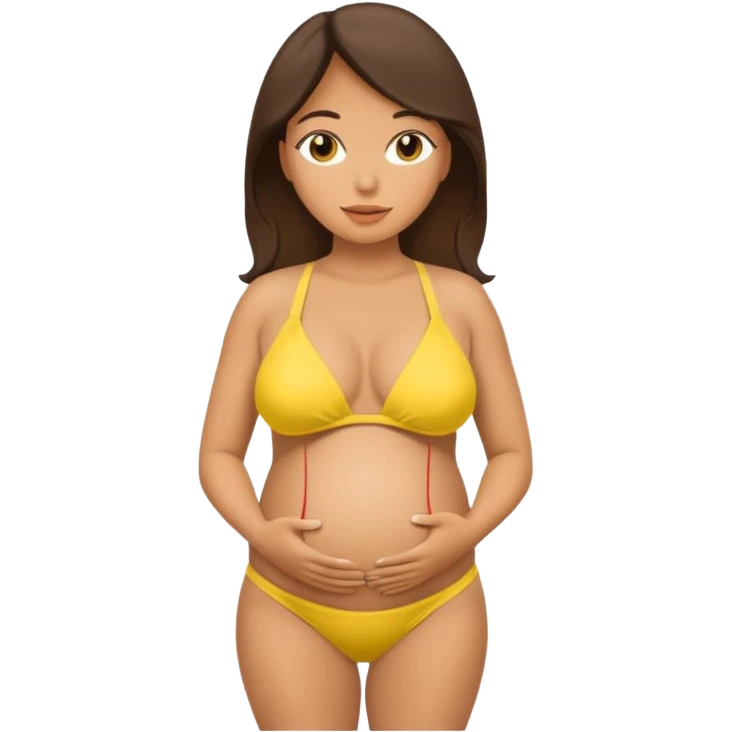 Latina woman, tan skin, pregnant, yellow bikini. emoji