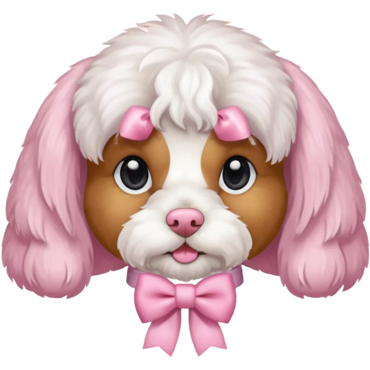 Coquette white cavoodle wearing light pink coquette bows  emoji