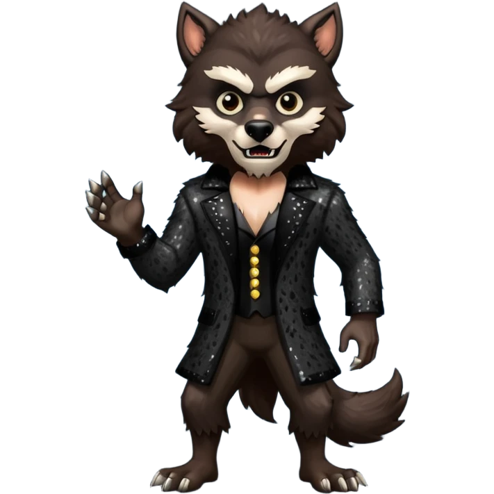The Werewolf from Universal Monsters with dark brown fur, black sequin outfit emoji