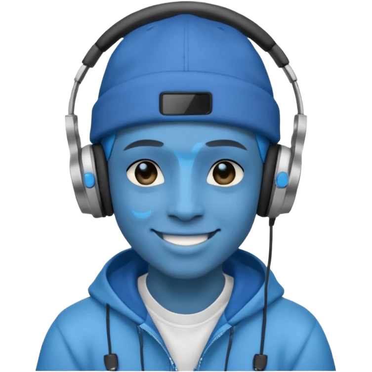 Avatar rapper with headphones blue character  emoji
