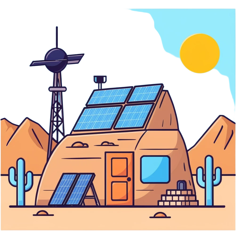 Desert outpost with solar panels and antennas emoji