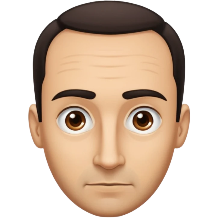 a man with oval shape head, big forehead, receding hairline , dark hair,big dark eyeborrow, long nose with stubble and protruding ear, and dark regular eyes emoji