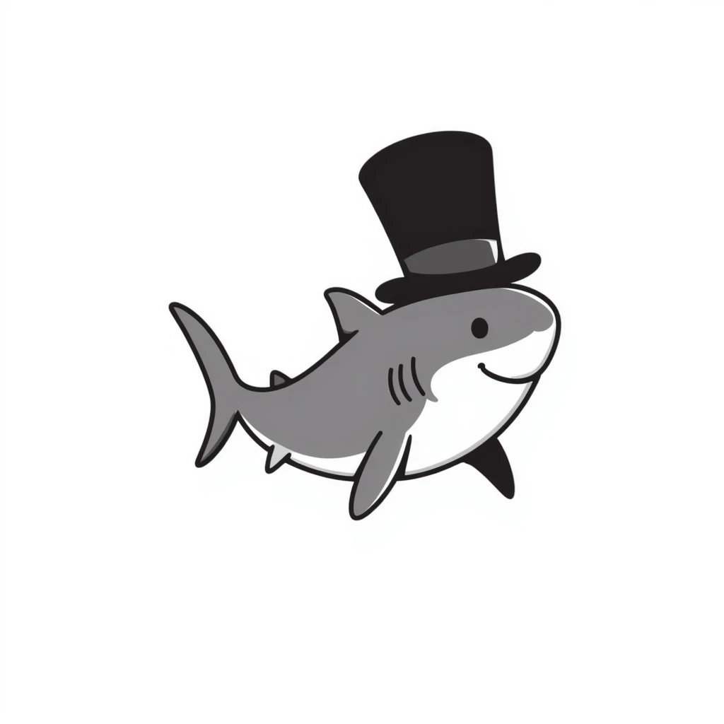 shark wearing a top hat, hand drawn doodle style emoji
