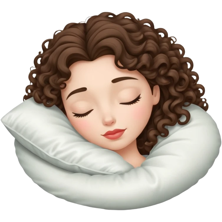 sleeping beauty brunette white and curly girl with a silk pillow emoji