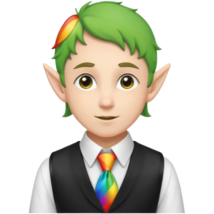elf in black vest having rainbow tie emoji