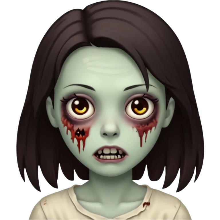 Black eyes, deep brown hair zombie girl emoji