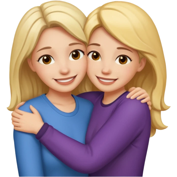 Two females hugging for comfort emoji