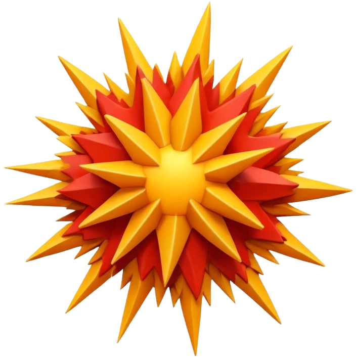 A 3D Apple-style emoji of a bold, jagged explosion shape with layered red, orange, and yellow colors, sharp irregular edges, and a dynamic burst effect emoji