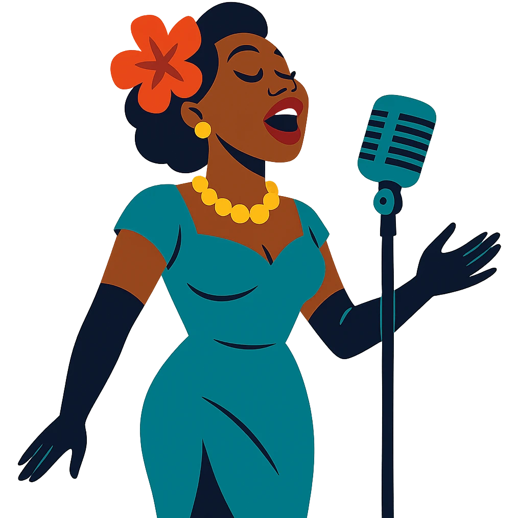 black jazz singer wearing a glamorous 1940s dress emoji