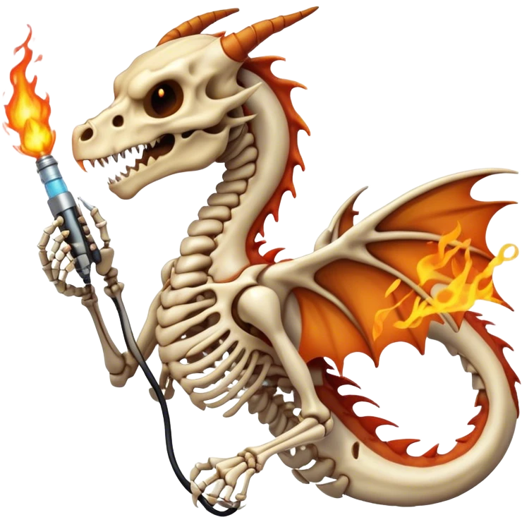 skeleton dragon holding ultrasound probe breathing fire  emoji