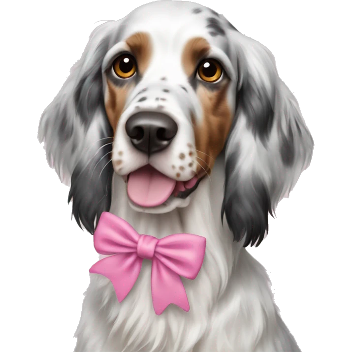 English setter wearing a pink bow emoji