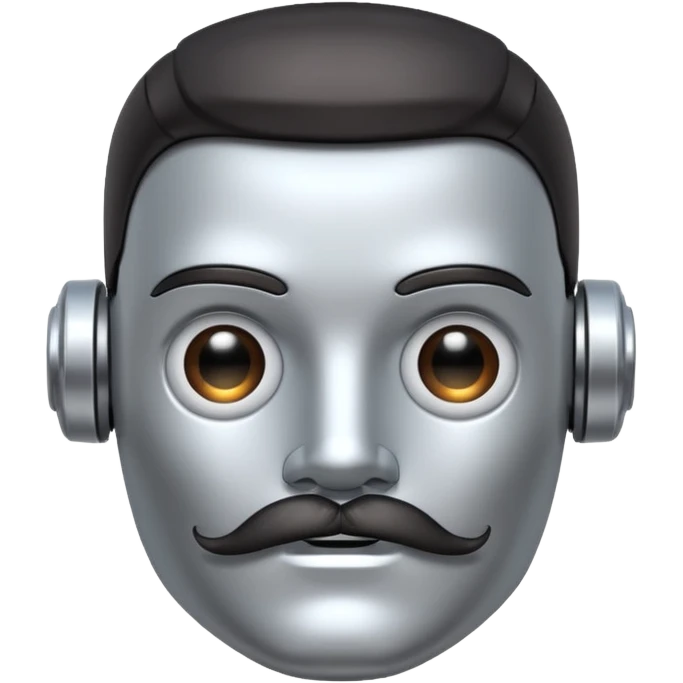 robot with dark hair with mustache more metalic emoji