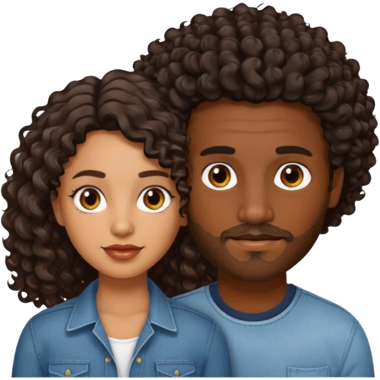 Dark brown skin man with a light beard and a curly   fade haircut with dark brown eyes with a light brown Latina woman with dark wavy hair  emoji