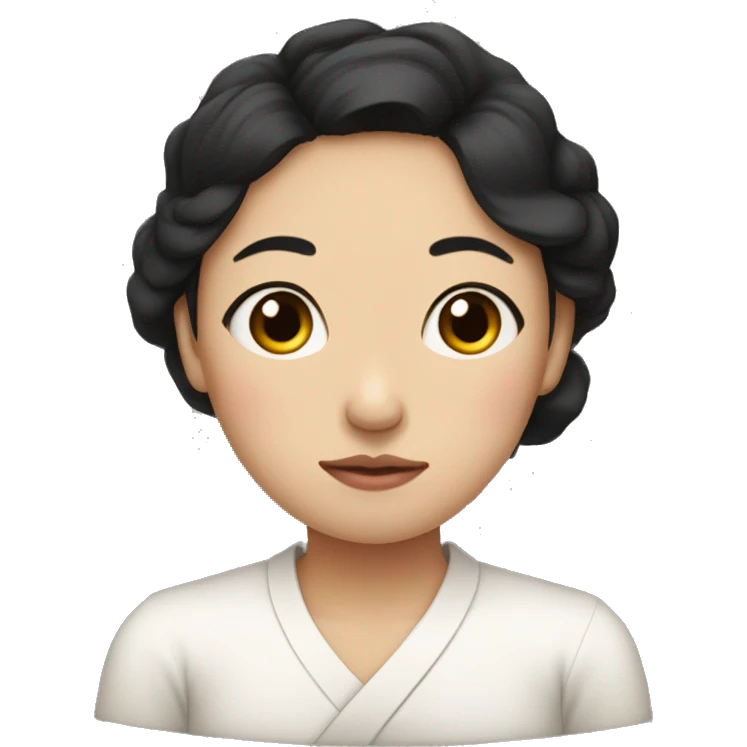 A Korean woman in her 30s with a difficult and very sad expression, mother, black hair, arms crossed emoji