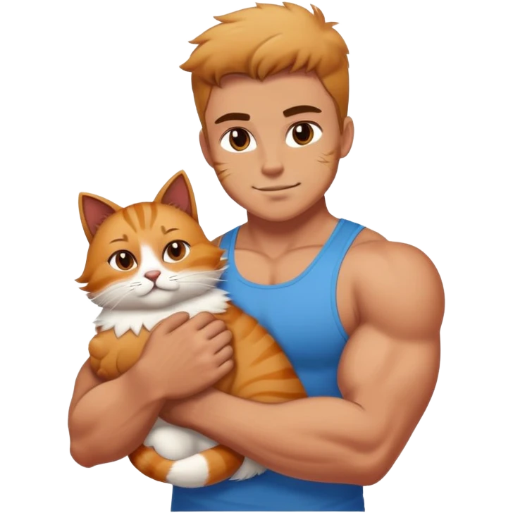 Muscular athlete petting a cat emoji