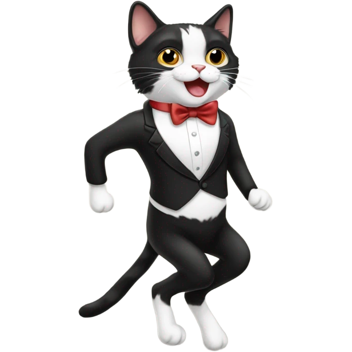 jumping tuxedo cat with bow tie emoji