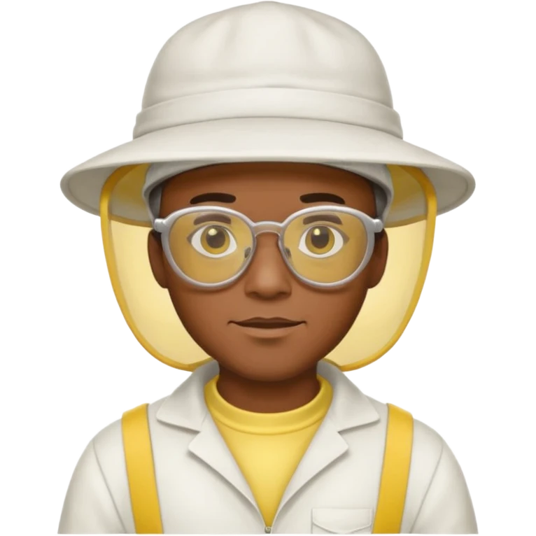 black male bee keeper with white hat and yellow glasses, white outfit,  emoji