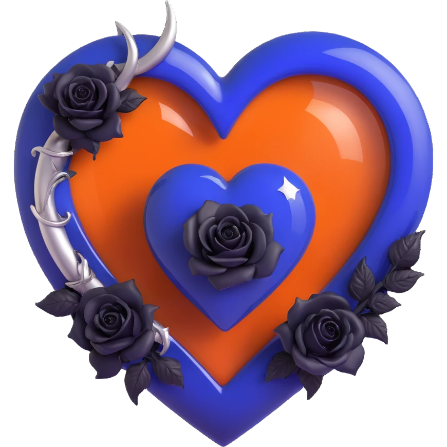 gothic heart in deep blue glass, silver crescent moon accent, black rose details, mysterious and opulent emoji