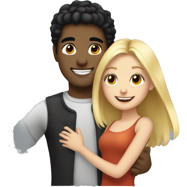 Blonde girl happy and celebrated with boyfriend with black hair  emoji