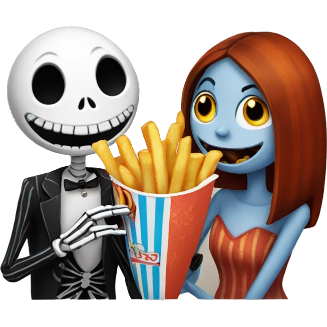 Jack and sally eating fries emoji