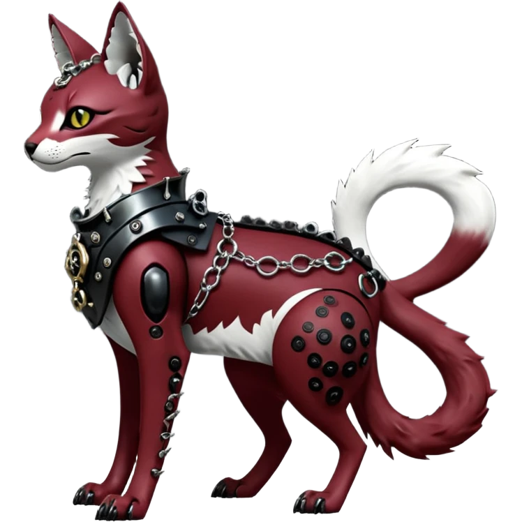 Epic complex knightly divine glorious futuristic detailed dark dusky gloomy deep gothic sanguine-blood-maroon-black-white, realistic Fakémon-Sprigatito-Floragato-Meowscarada-Trico-Sergal-Serval-Vernid-creature (full body) with metal gears and metal collar emoji