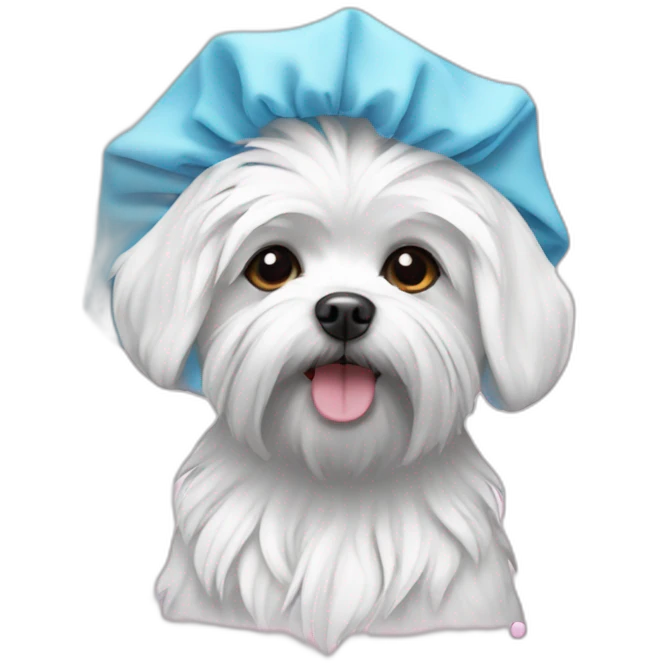 Maltese dog in shower cap emoji