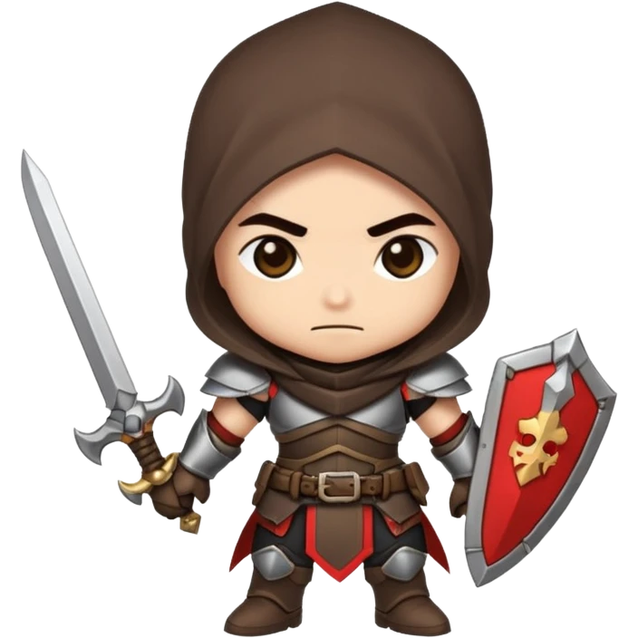 Cute chibi pixel-art fantasy assassin hero inspired by Dota 2, small stylized character, oversized head, dual daggers, confident smirk, simplified armor details, clean pixel outline, vibrant game colors, 2D sprite style, transparent background, isolated character, no background emoji