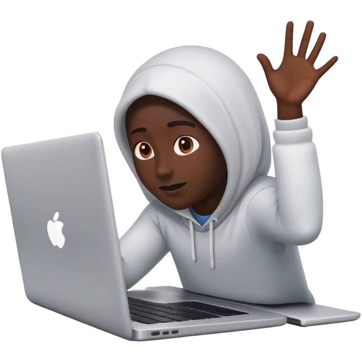 A dark-colored laptop with the screen open. From the screen, a person is emerging, giving a lecture or teaching. The person should look expressive and in a teaching pose. Soft shadows, semi-3D emoji style, clean background. emoji