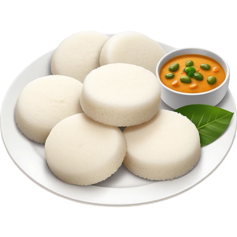 steamed idli rice cakes with sambar and coconut chutney emoji