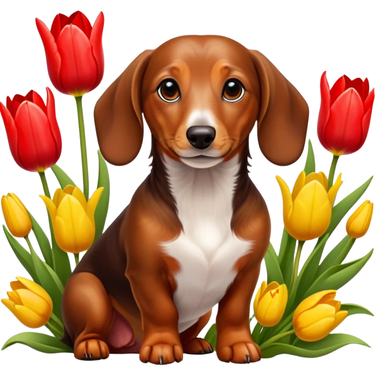 Dachshund with tulips emoji