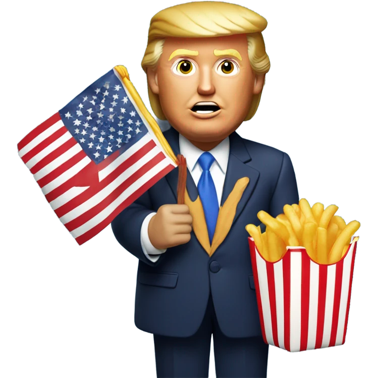 Donald Trump holding an American flag and McDonald happy meal  emoji