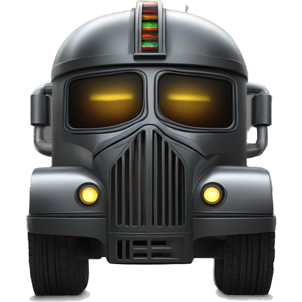 Darth Vader’s armored 1936 graphite colored school bus with horizontal holographic flames  emoji