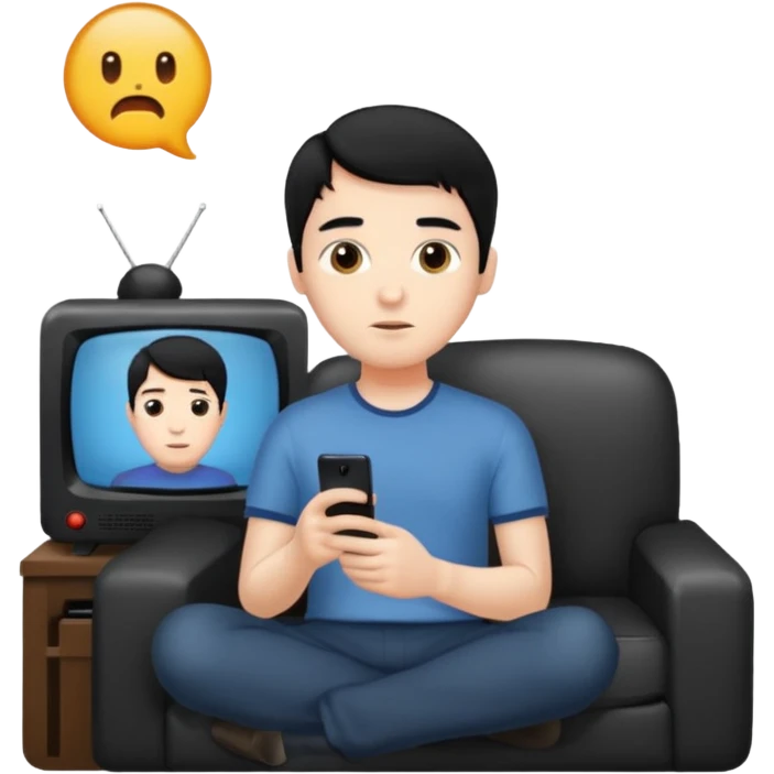 light black hair man watching TV emoji