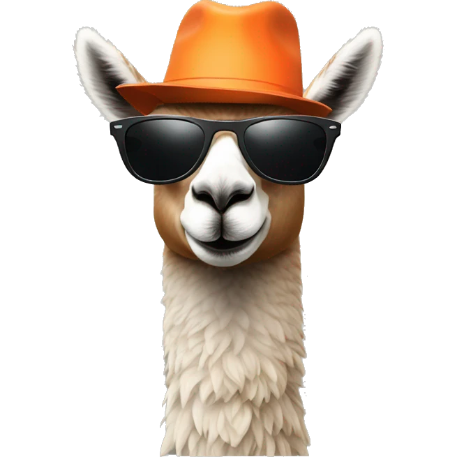 a llama wearing a orange hat and black rayban shades emoji