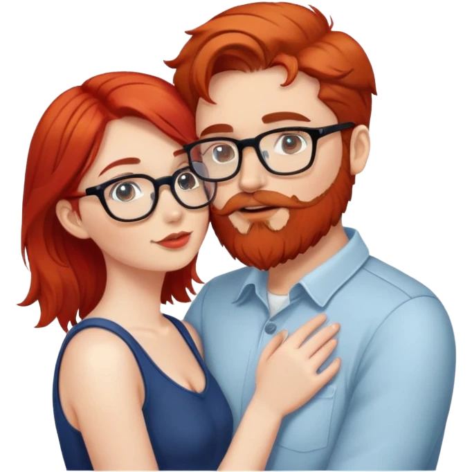 Red hair girl kiss man with beard and glasses  emoji