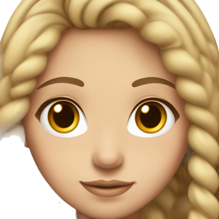 A beautiful young woman with brown eyes and long eyelashes, she has a light complexion, with a hairstyle with two brown pigtails emoji