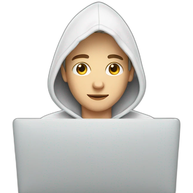 White Young man with a hood behind his laptop emoji