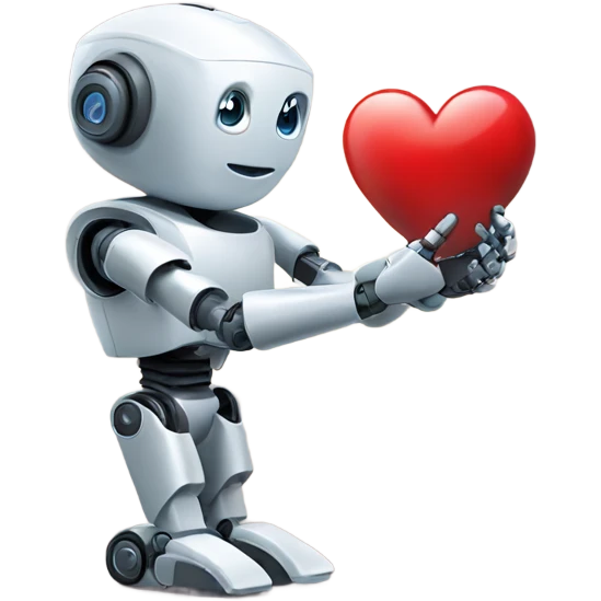 the robot holds a heart in its hand emoji