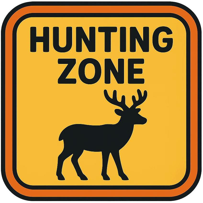 flat toon style hunting zone sign with bold colors and animal silhouette emoji