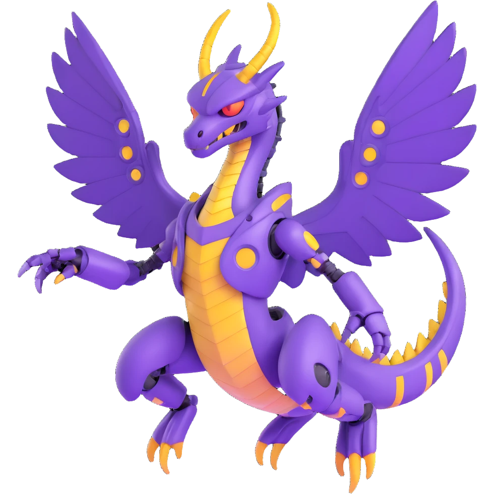 purple robot dragon with wings spread and futuristic details emoji