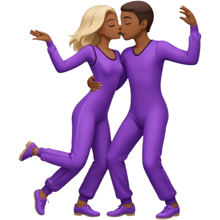 Last two brain cells dancing looking weird and kissing. not iphone emoji style. they wear purple jumpsuits emoji