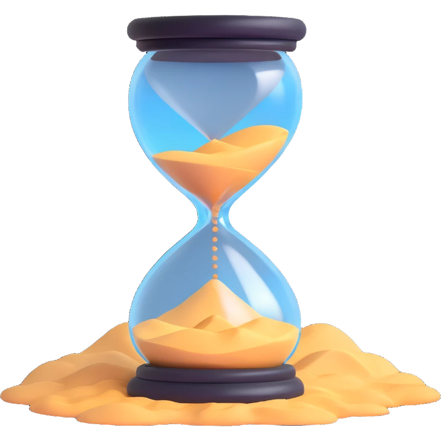 A visual representation of time passing: an hourglass with sand falling, or a clock with spinning hands, symbolizing the flow of time. emoji