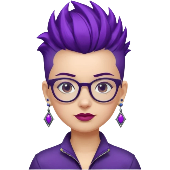 dark purple hair girl mohawk with earrings and glassess emoji