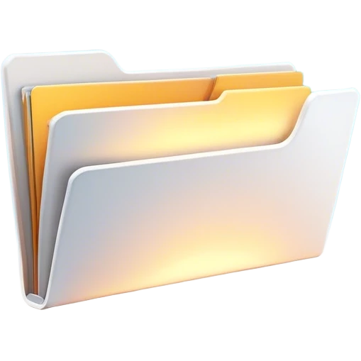 A modern, minimalist flat-style illustration of an open folder with a soft, glowing light emanating from inside. The light subtly fades outward, symbolizing creativity and potential. The design is clean, simple, and ideal for an empty state UI. emoji