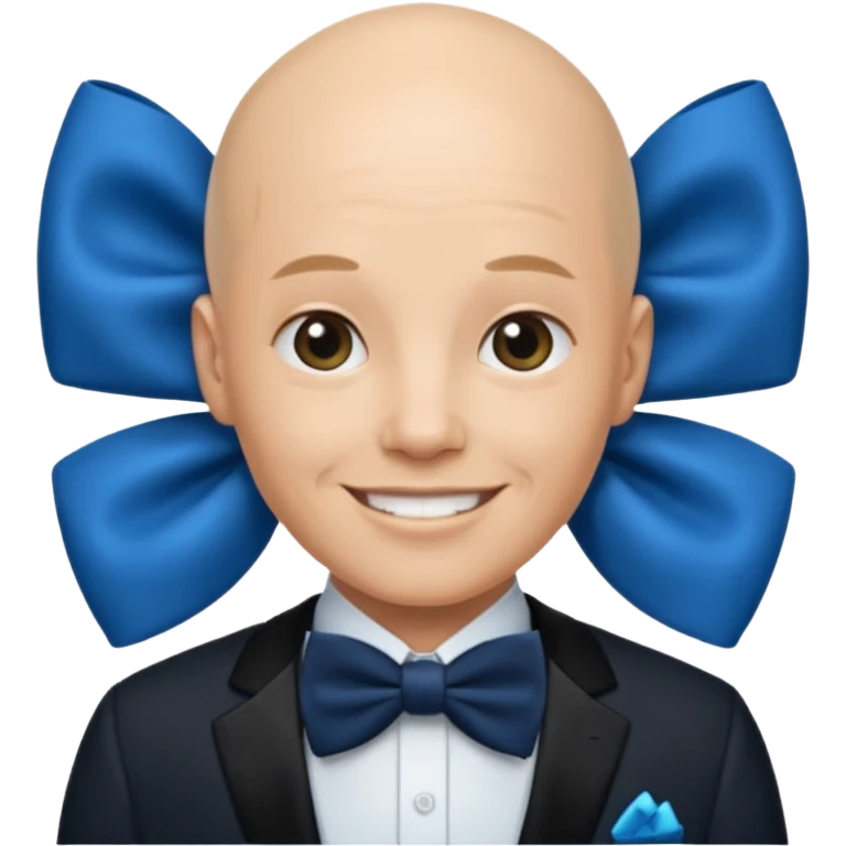 Bald with blue bow tie, midnight balck dress, age. emoji