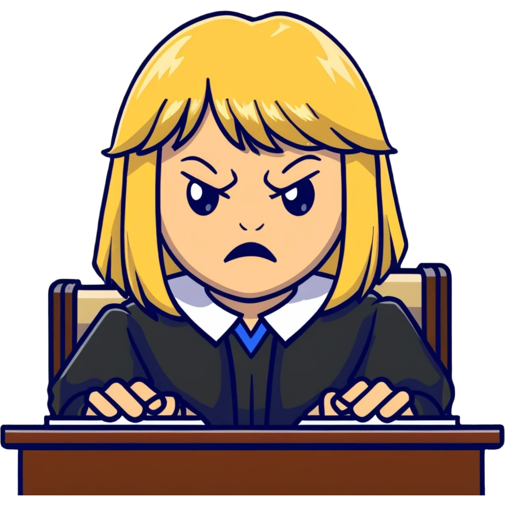 angry judge with blonde shoulder-length hair and bangs emoji