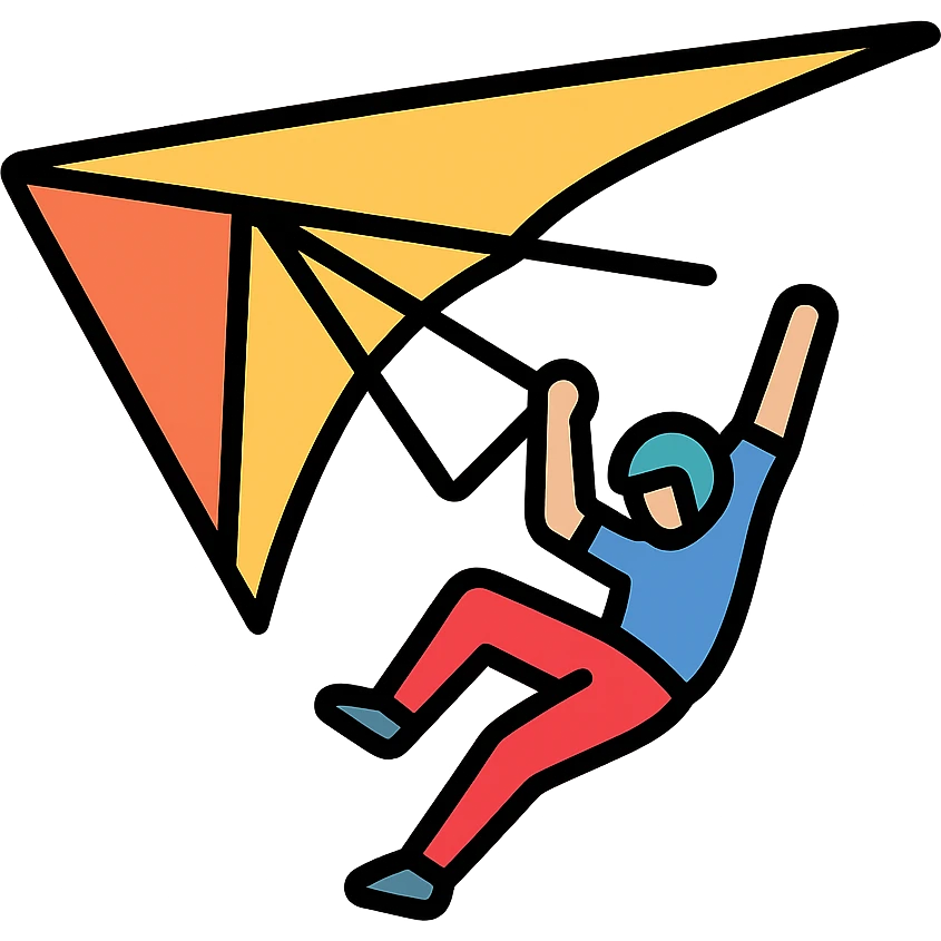 hang glider with a pilot performing a stunt, dynamic action pose, colored icon with black outlines emoji
