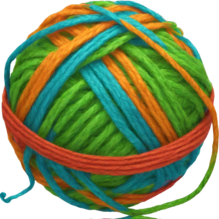 A ball of yarn with the thread colors green, orange, blue and red emoji