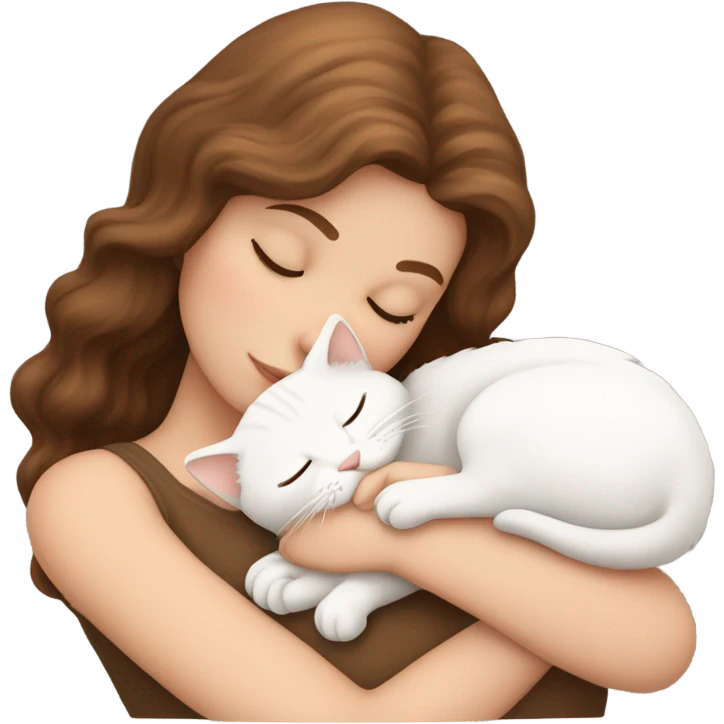 White girl brown hair sleeping with white kitty emoji